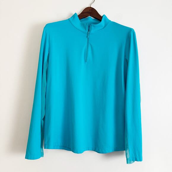 IBKUL Mock Neck Half Zip Long Sleeve Top Turquoise XL - Picture 3 of 9